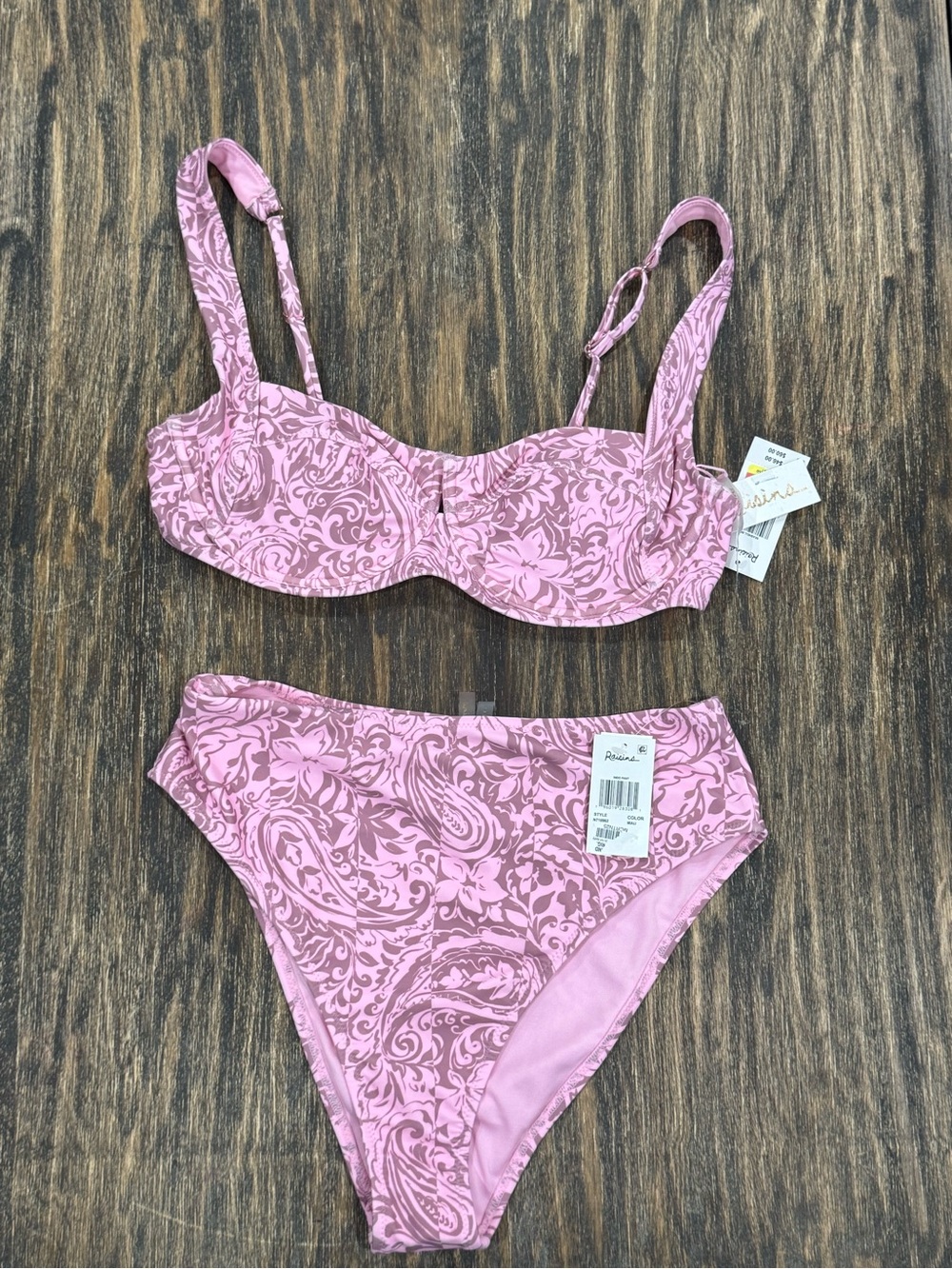 Raisins Pink Paisley Bikini Set Underwire Top High Cut Bottoms NWT Large